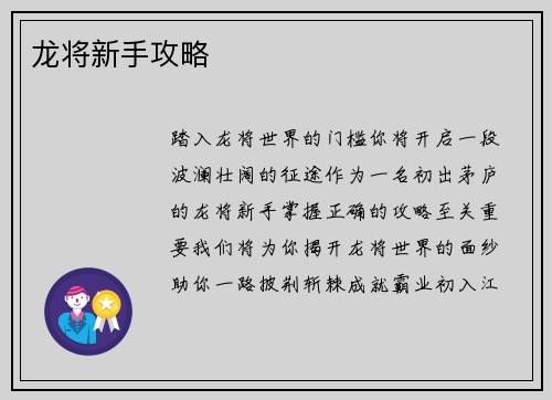 龙将新手攻略